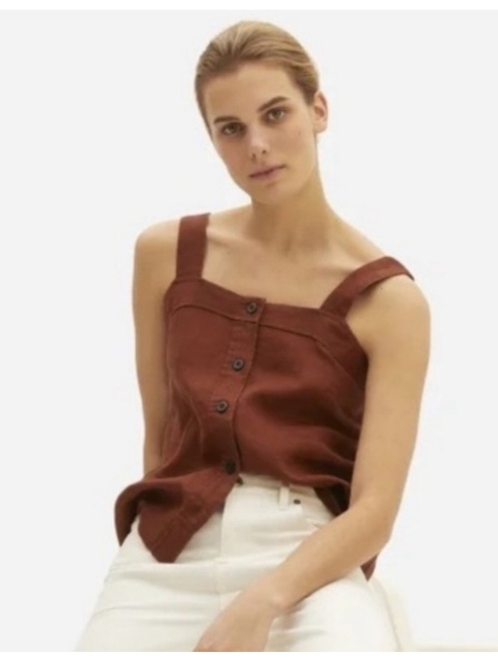 Everlane The Linen Picnic Top in Rust Brown Size 10